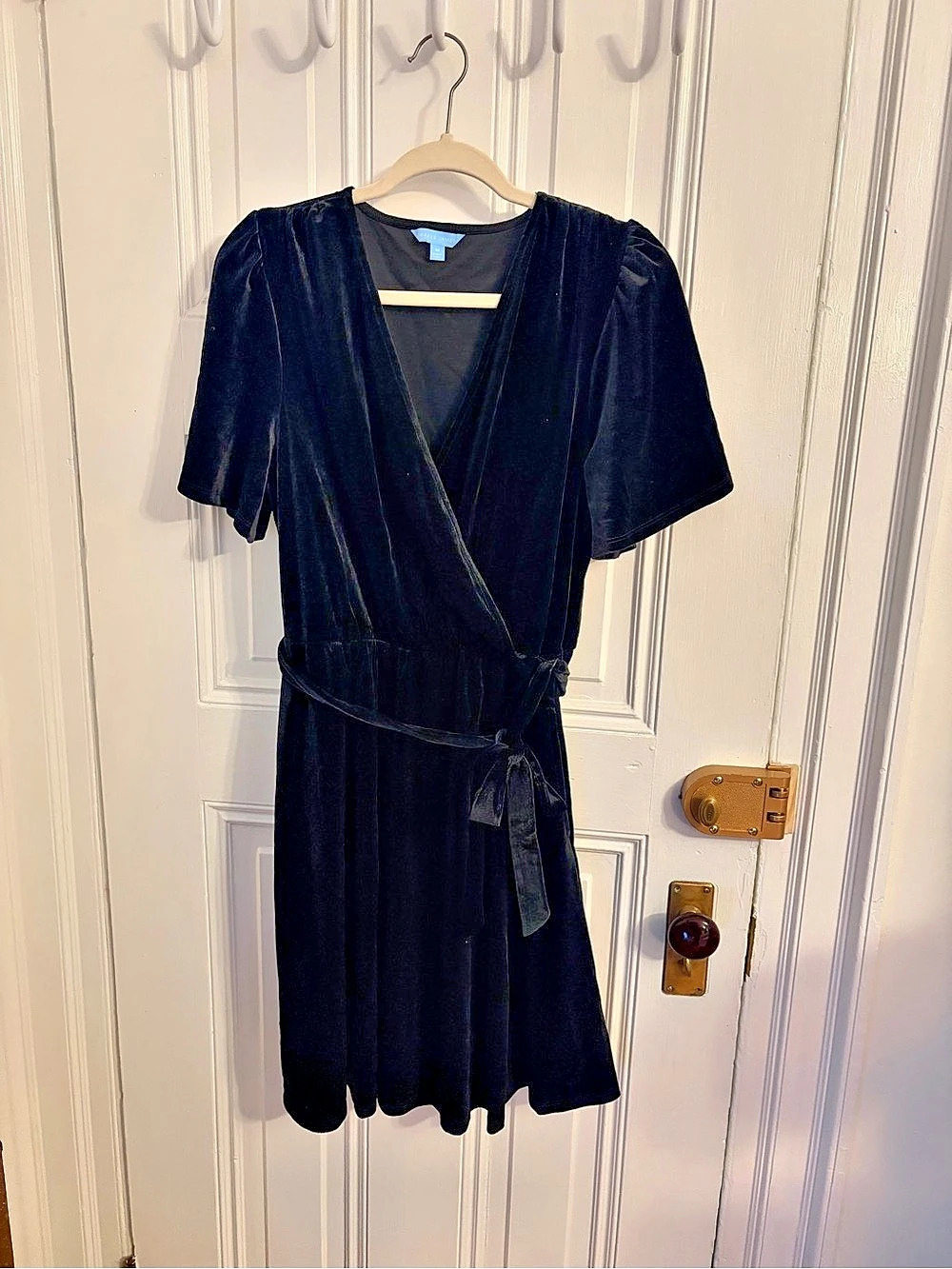 Draper James Black Velvet Faux-Wrap Mini Dress Black Medium